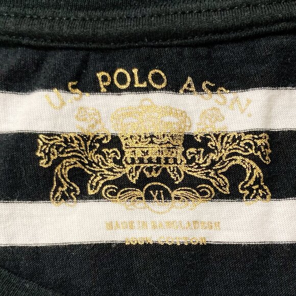 U.S. POLO ASSN. Black white horizontal striped scoop neck t-shirt ~ LARGE XL tee - Picture 2 of 14